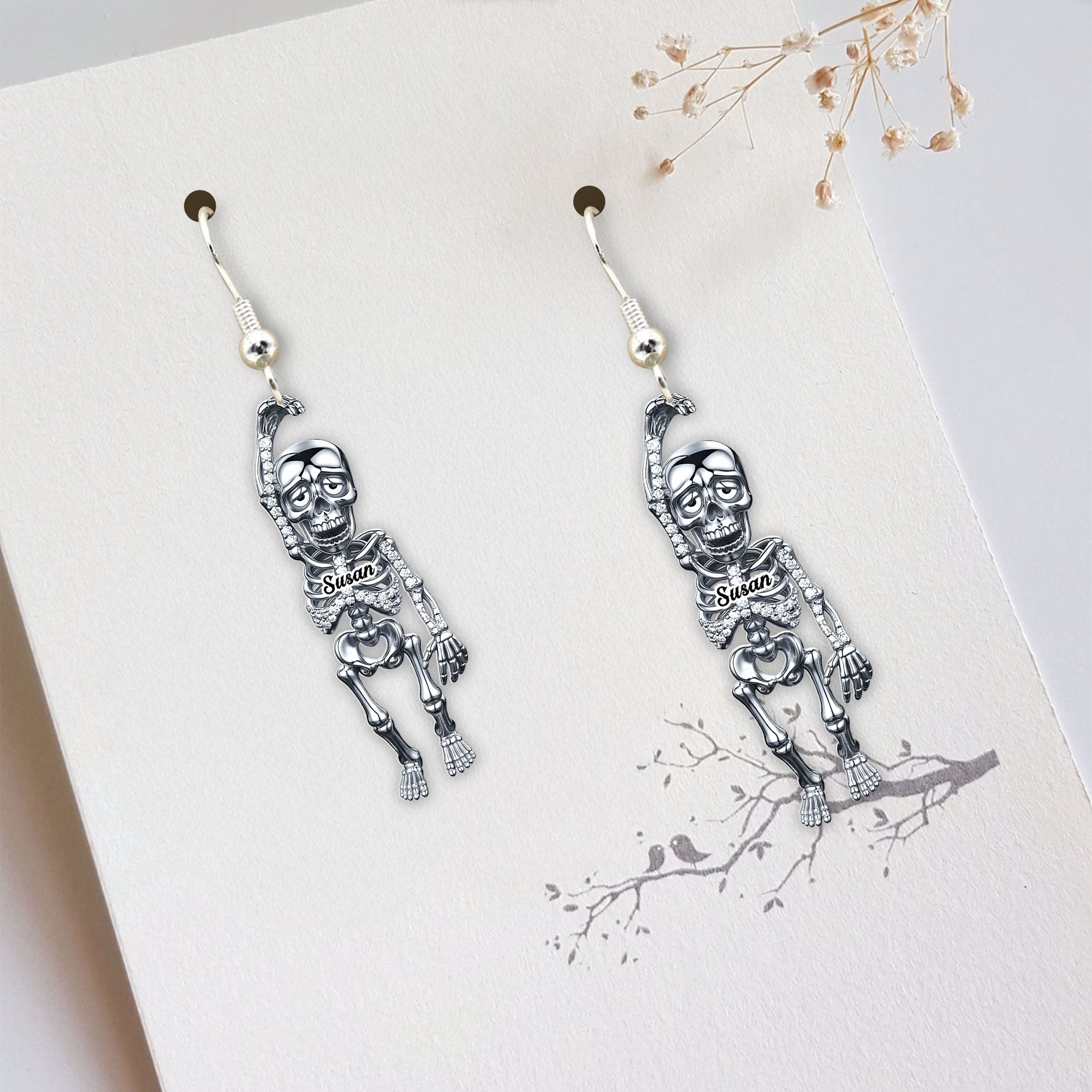“Exhausted but Fabulous!” - Funny Tired Skeleton Earrings - Personalized Gift for Exhausted Humans Earrings PopCulturePrints
