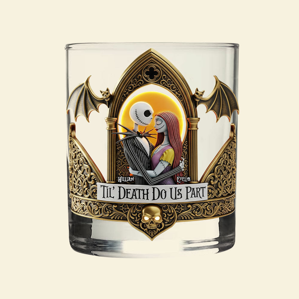 ‘Til Death Do Us Part - Personalized Spooky Couple Whiskey Glass for Unique Couples Whiskey Glass PopCulturePrints