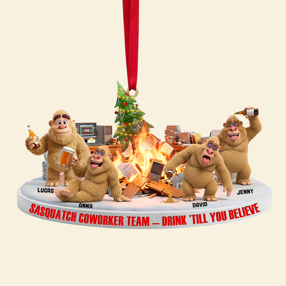 Sasquatch Coworker Team Christmas Ornament – Personalized Gifts for Fun-loving Friends and Coworkers Ornament PopCulturePrints