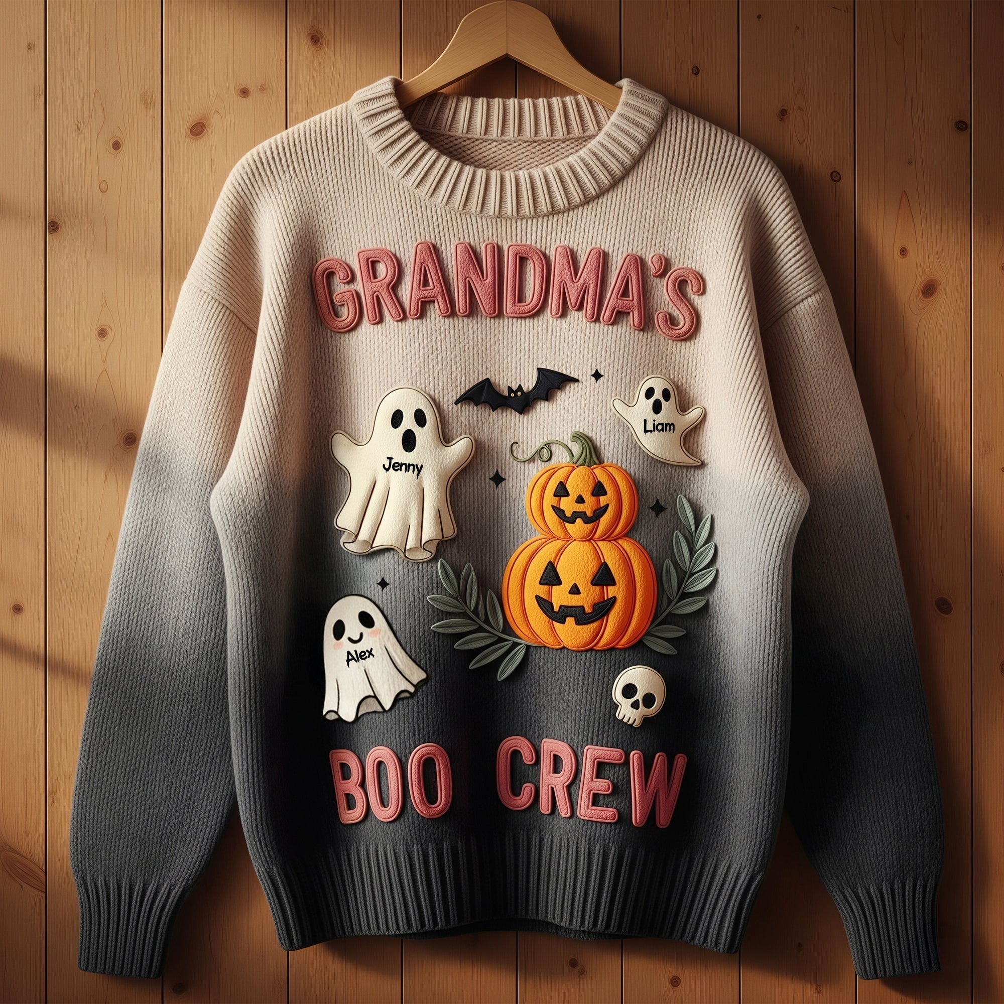 “Join the Boo Crew!” - Personalized Cute Grandma's Ugly Sweater, Perfect Gift for Grandma and Loved Ones Ugly Christmas Sweater PopCulturePrints