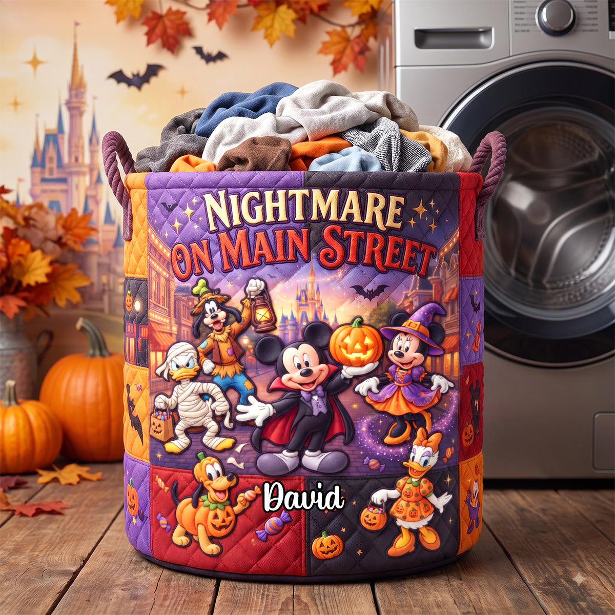 “Embrace the Spooktacular Season!” - Lovely Nightmare Quilted Laundry Basket - Personalized Halloween Gift Laundry Basket PopCulturePrints
