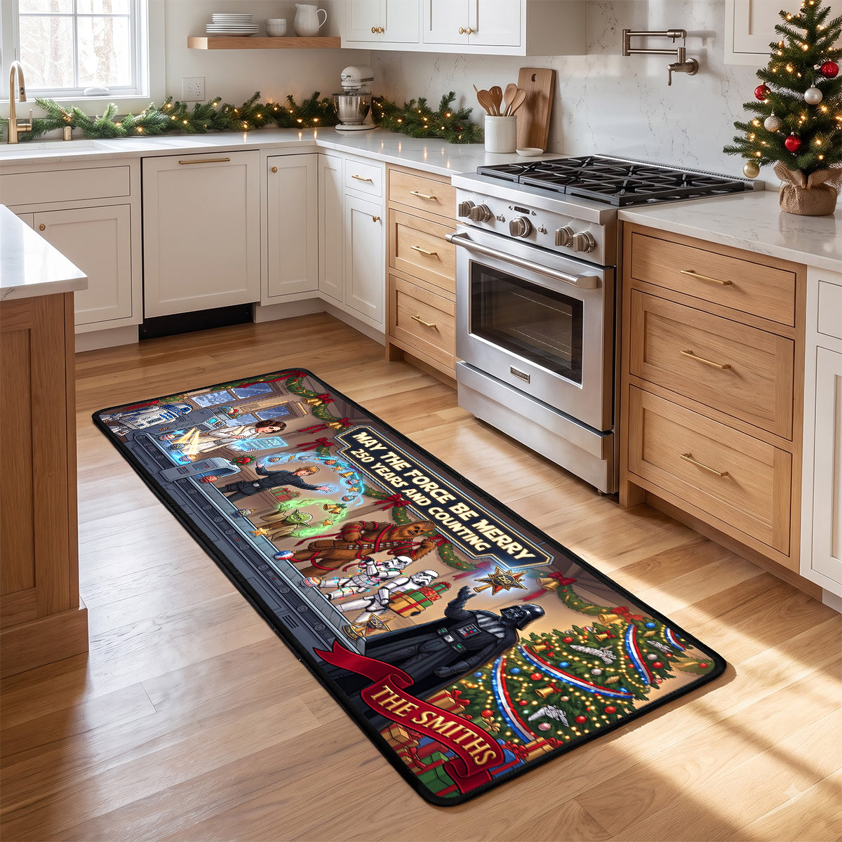 “May the Force Be Merry” Personalized Christmas Runner Rug - Unique Gift for Star Wars Fans, Families, and Friends