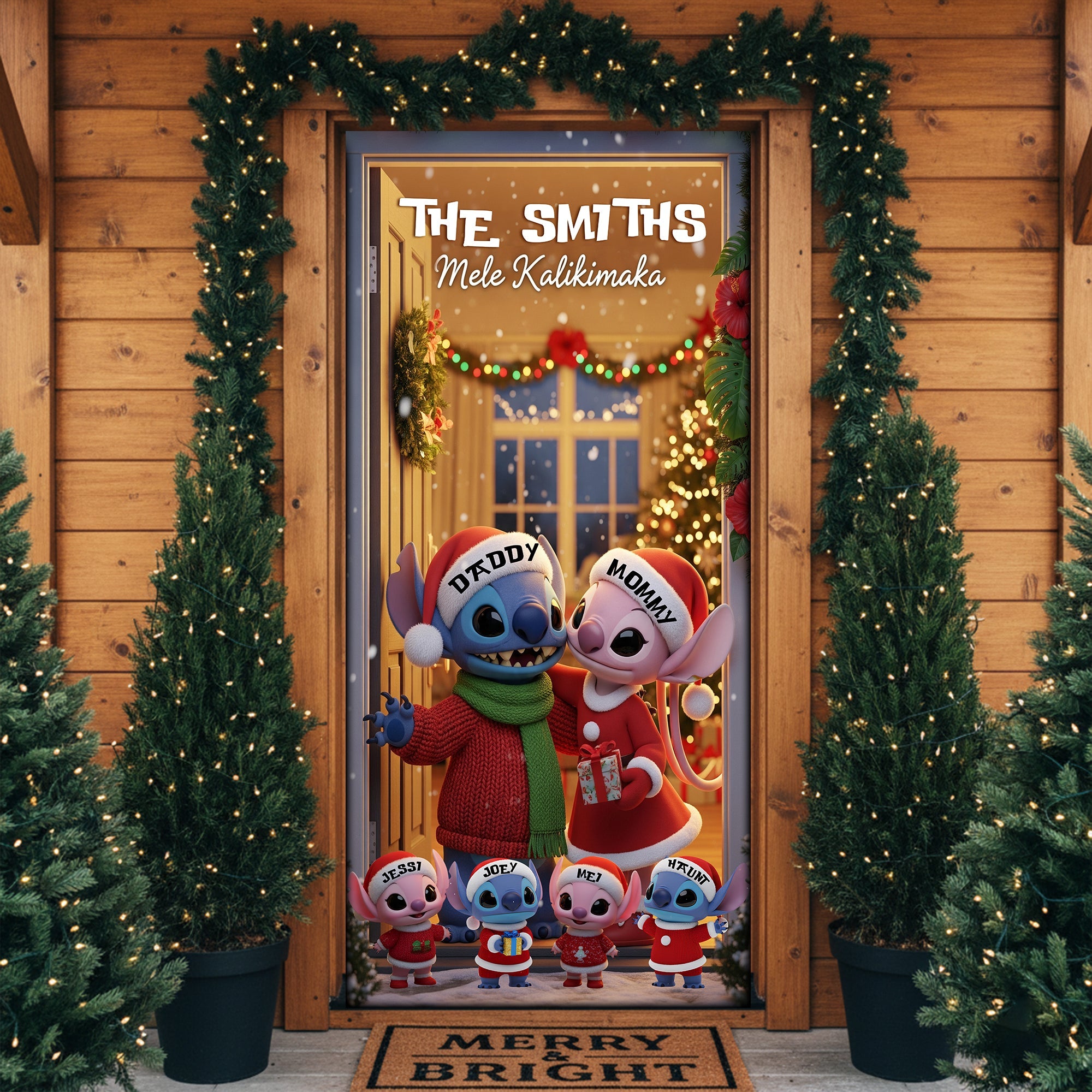 “Celebrate Family Love with a Personal Touch” - Blue Alien Family Door Cover - Customizable Gift for Families Door Covers PopCulturePrints