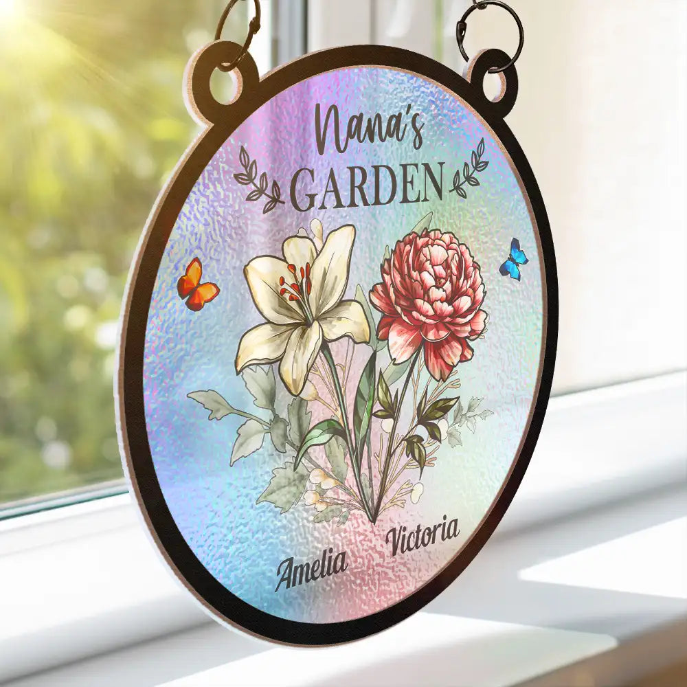 Grandma's Garden Birth Flower Suncatcher - Personalized Decorative Window Ornament Suncatcher Ornament PopCulturePrints