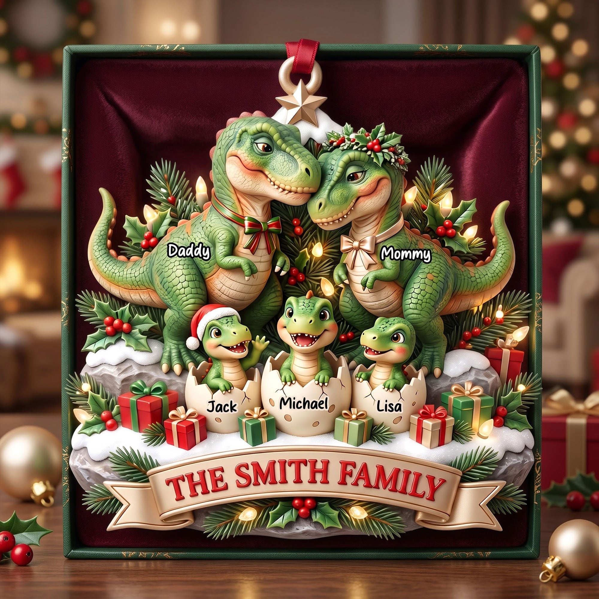 Dinosaur Family Ornament - Personalized Christmas Gifts For Family 04TYTI180826 Ornament PopCulturePrints