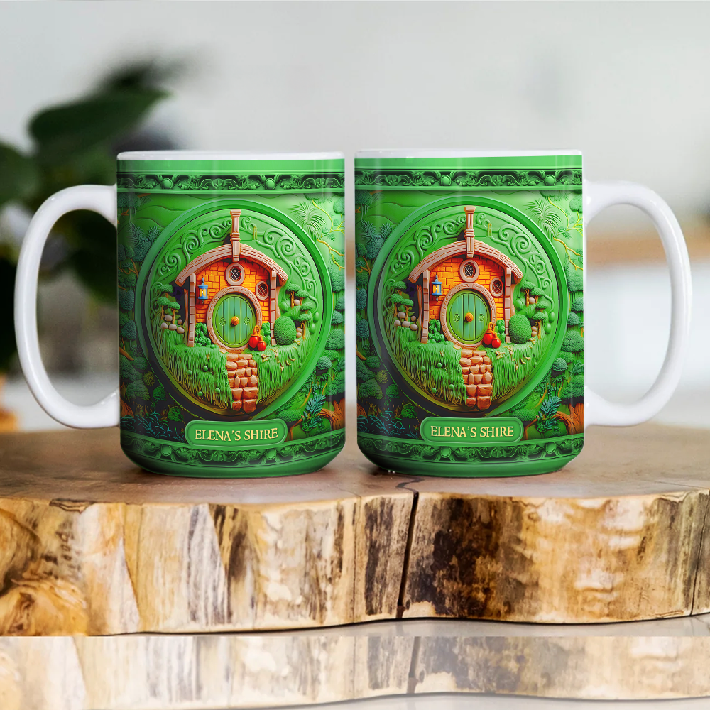 Personalized Fantasy Adventure Coffee Mug - Custom Hobbit House Design