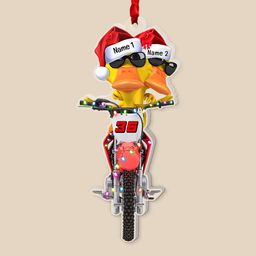 Personalized Motocross Ducks Christmas Ornament - Custom Name