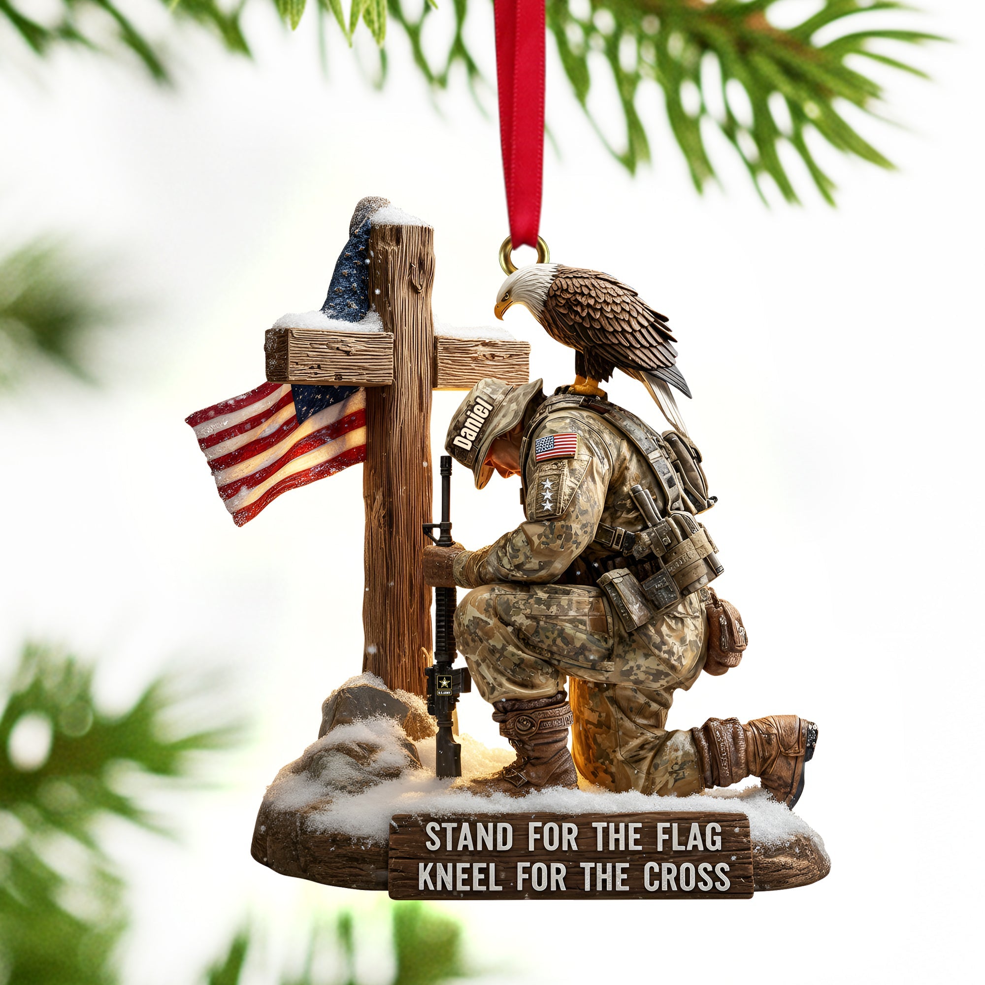 Stand for the Flag, Kneel for the Cross - Faithful Warrior Christmas Ornament - Personalized Gift for Veterans Ornament PopCulturePrints