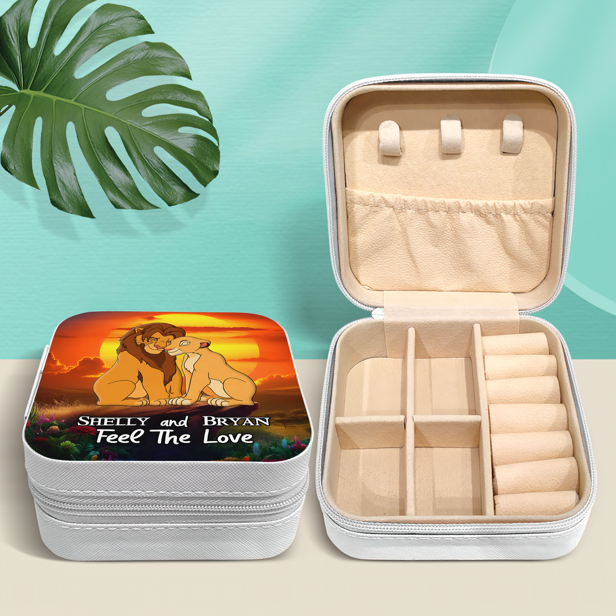 Personalized Lion Couple Jewelry Box - Feel The Love Jewelry Box PopCulturePrints