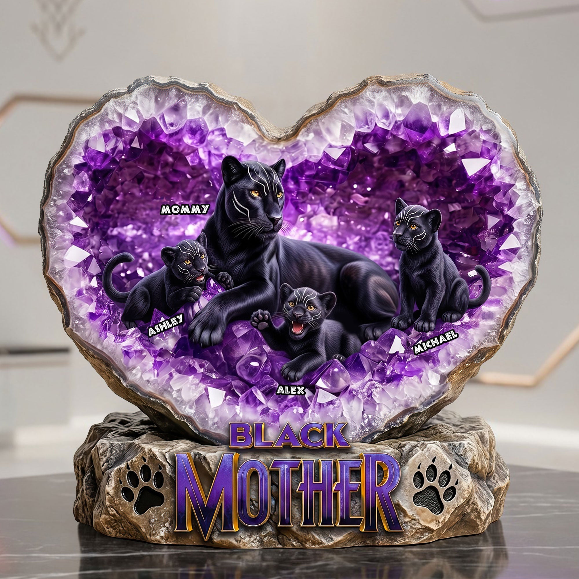 “The Heart of a Panther: Celebrate Your Mom!” - Powerful Panther Mom Acrylic Plaque - Personalized Gift for Moms and Grandmas Shaped Plaques PopCulturePrints