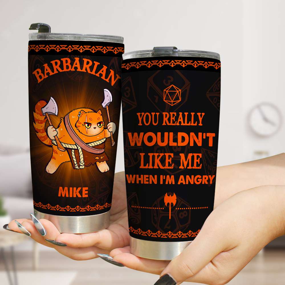 Customizable Barbarian Cat Gamer Tumbler - Personalized Gift for Cat Lovers