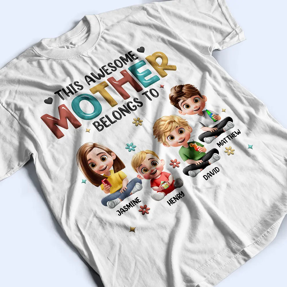 This Awesome Mom Belongs To - Personalized T-Shirt T-shirt PopCulturePrints