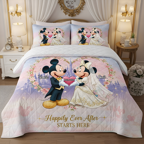 Happily Ever After - Personalized Quilt Bed Set for Couples Blanket PopCulturePrints