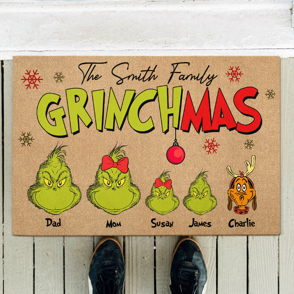 Personalized Family Grinch Christmas Doormat