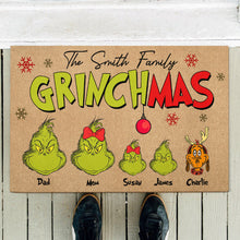 Load image into Gallery viewer, Personalized Family Grinch Christmas Doormat
