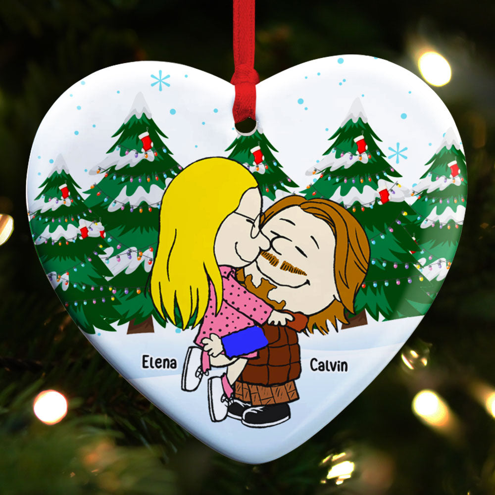 Custom Romantic Couple Ceramic Ornament - Christmas Edition