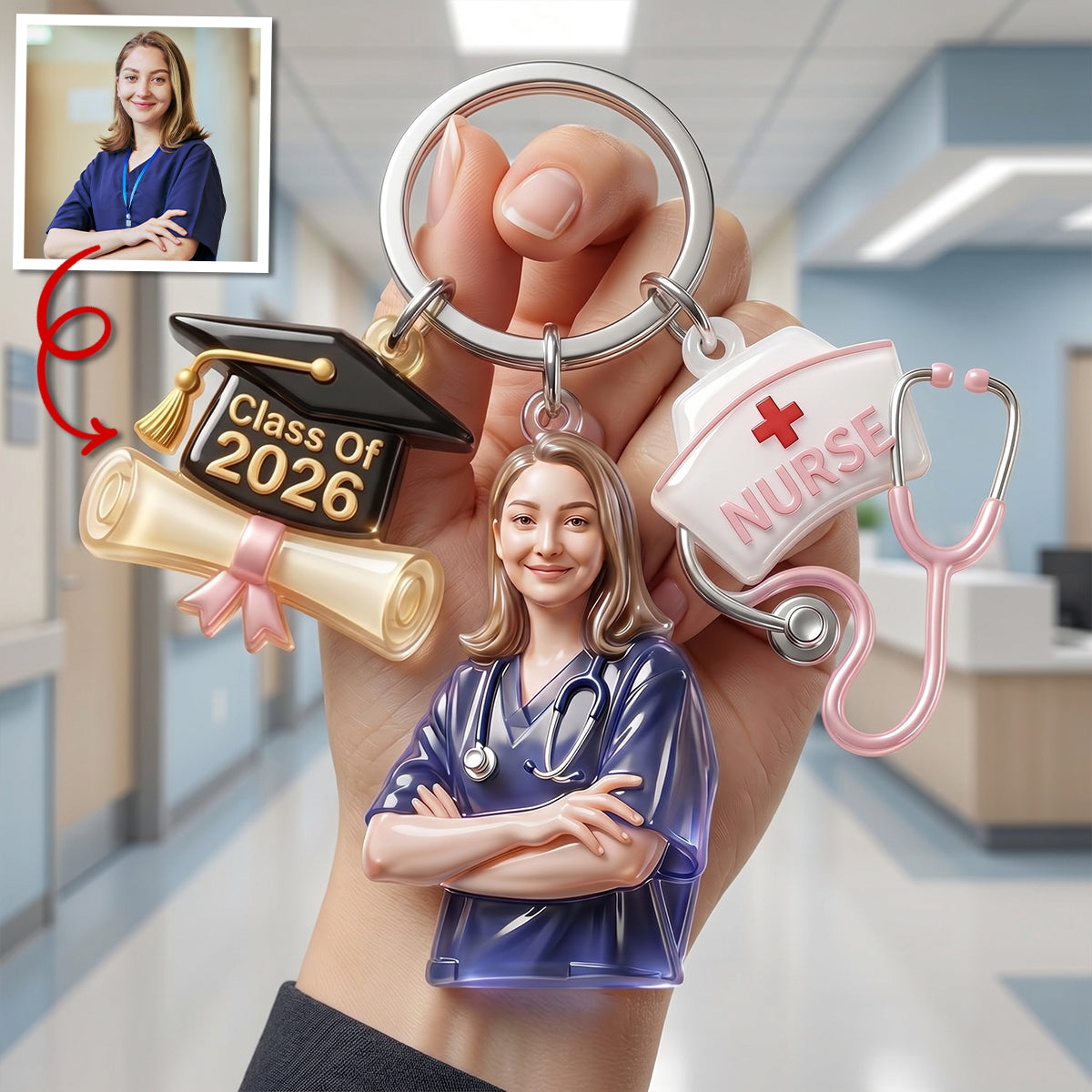 Celebrate Your Achievement: Proud Nurse Graduate Tag Keychain - Personalized Custom Photo Gift for Nurses Keychains PopCulturePrints