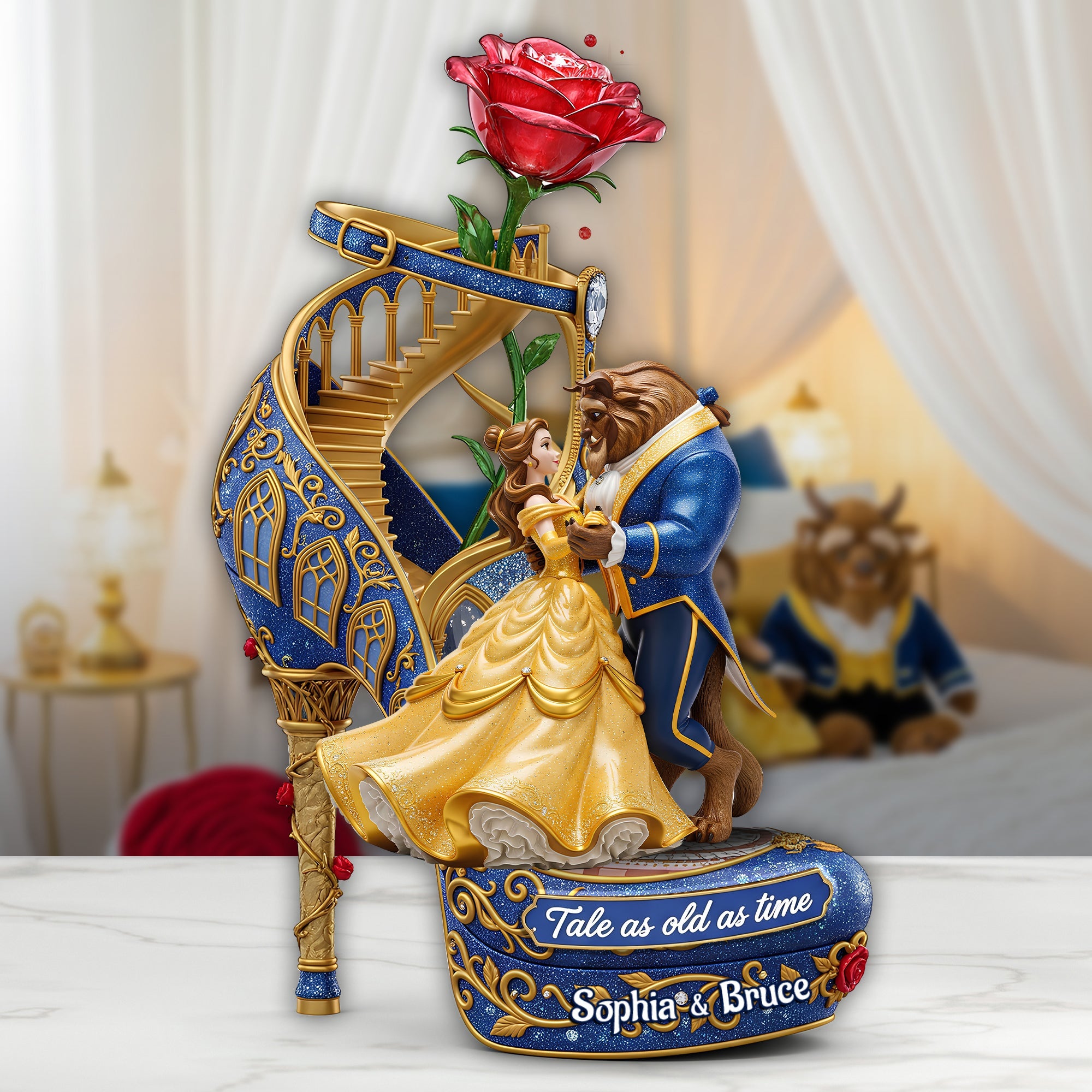 “Tale as old as time” - Personalized Romantic Rose Couple Acrylic Plaque - Perfect Gift for Lovers, Friends, Anniversaries, Weddings Shaped Plaques PopCulturePrints