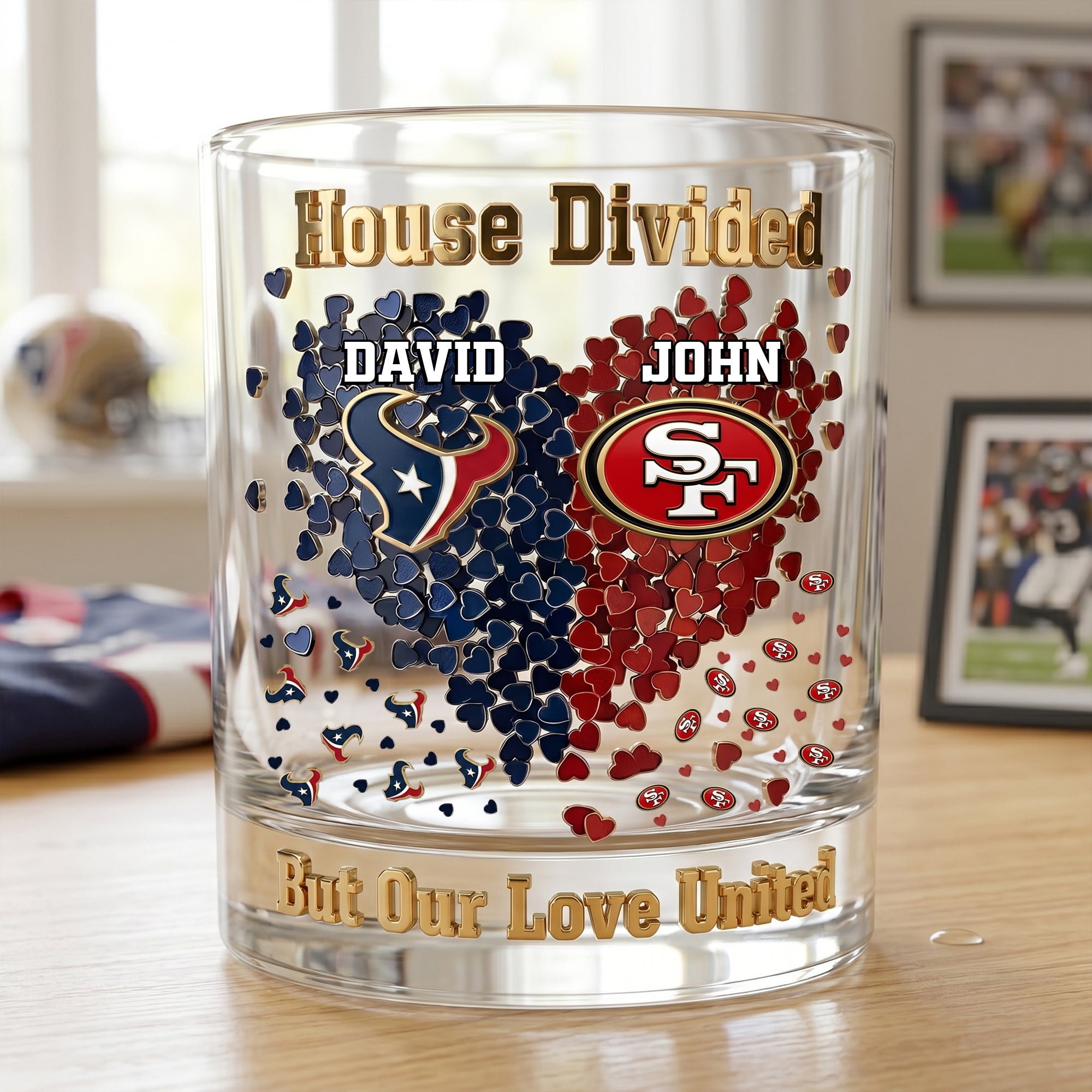 “House Divided, But Our Love United” - Personalized Love United Drinking Glass - Custom Gifts for Couples