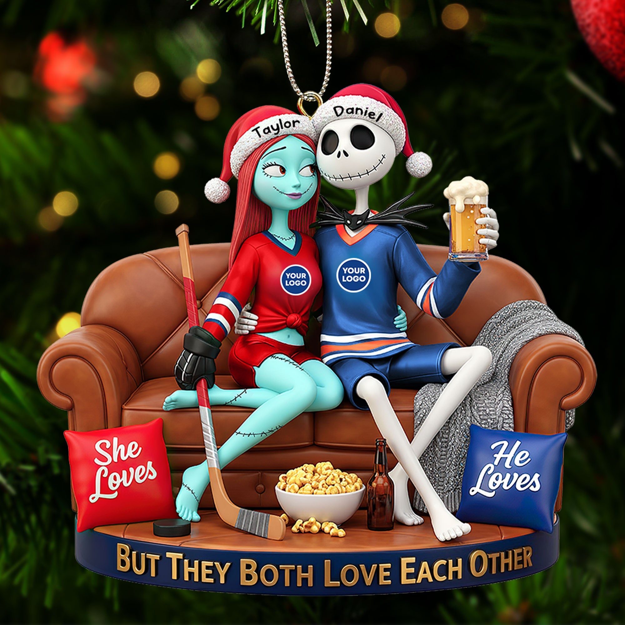 But They Both Love Each Other - Personalized Sporty Couple Christmas Ornament Ornament PopCulturePrints