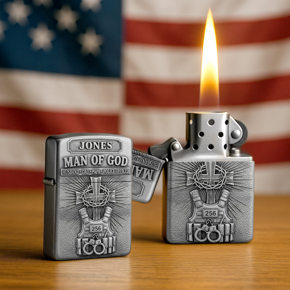 “A Police Officer’s Heart: Man of God” - Personalized Lighter - Unique Gift for Fathers, Husbands, and All Police Officers Lighter PopCulturePrints