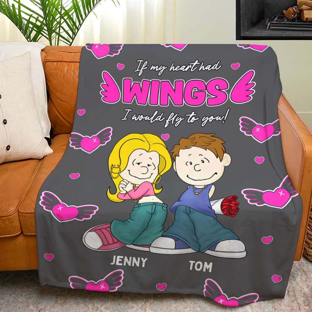 Personalized Couple Blanket with Heart Wings Design - Ideal Gift for Lovers Blanket PopCulturePrints