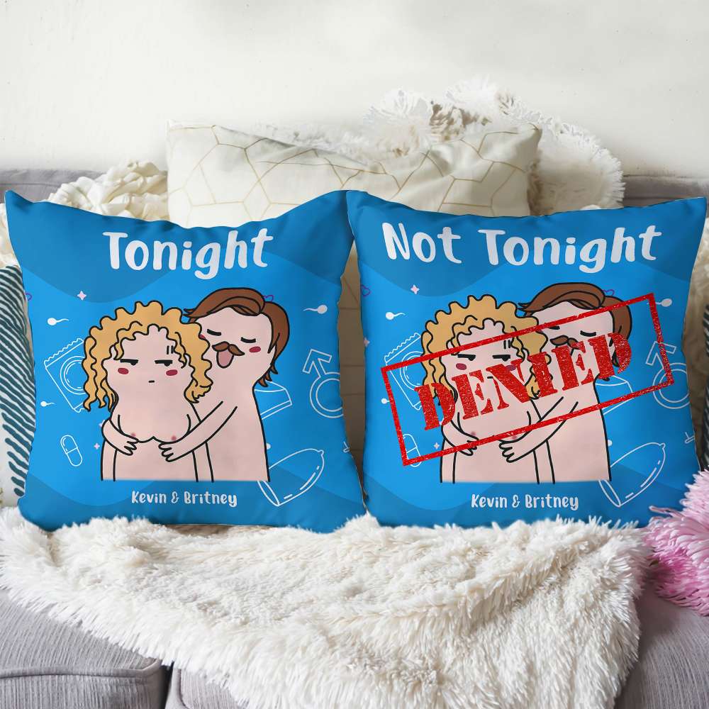 Tonight/Not Tonight Personalized Couple Pillow Set