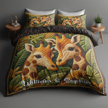 Load image into Gallery viewer, Personalized Giraffe Couple Quilt Bedding Set - Unique Gift for Anniversary &amp; More Blanket PopCulturePrints
