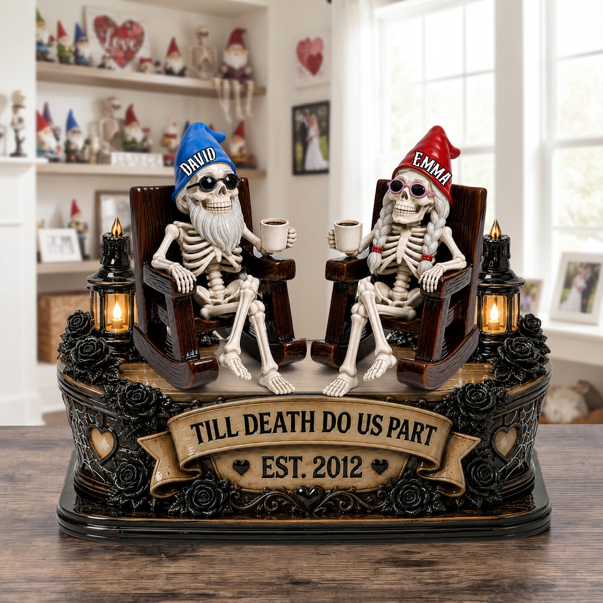 "Till Death Do Us Part" - Couple Gnome Skeleton Acrylic Plaque - Personalized Gift for Couples & Loved Ones Shaped Plaques PopCulturePrints