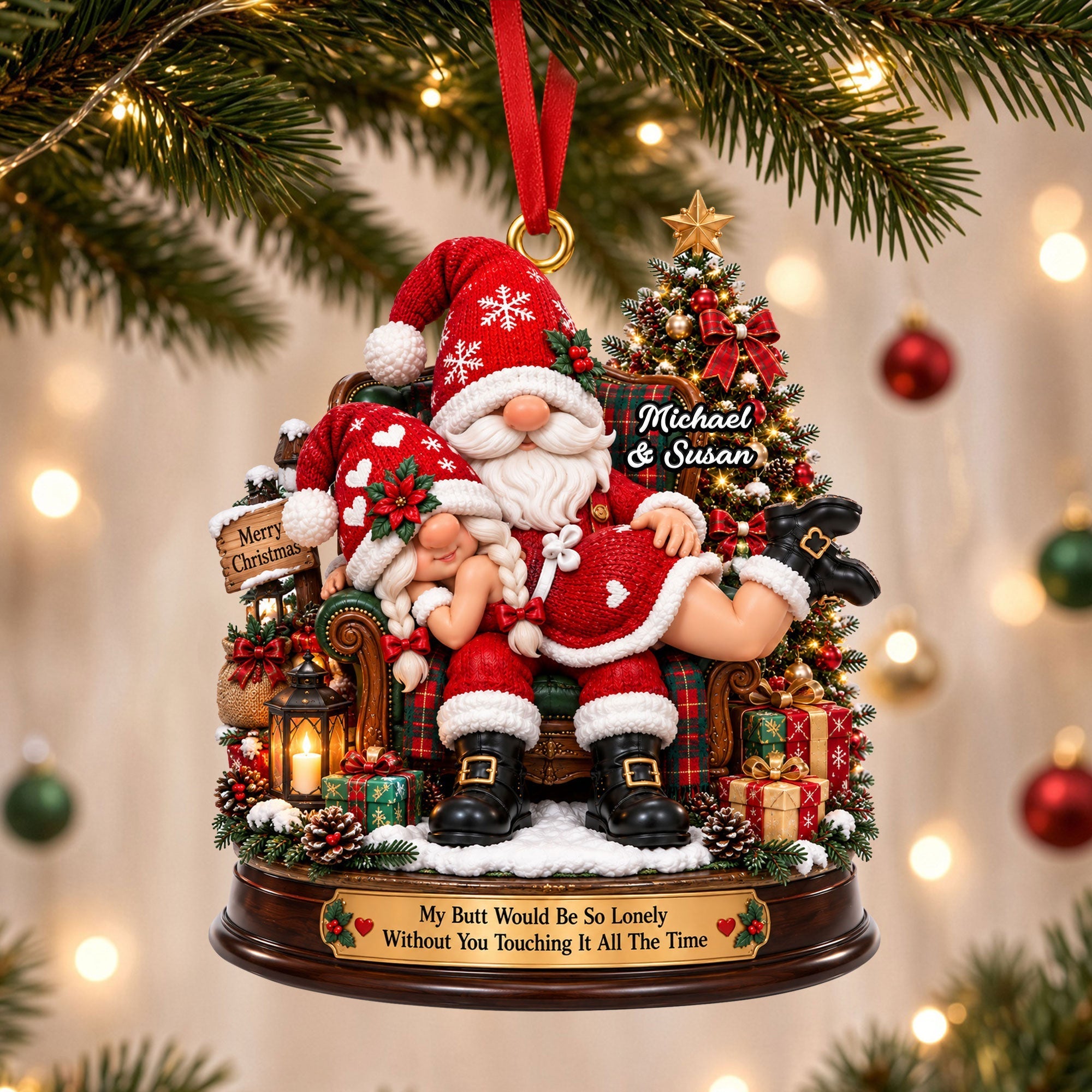 My Butt Would Be So Lonely - Personalized Christmas Ornament for Couples