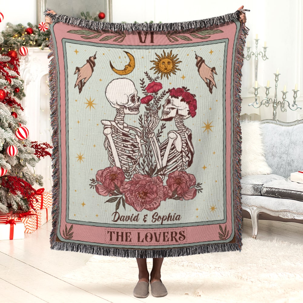 The Lovers Custom Woven Blanket - Personalized Skull Couple Gift