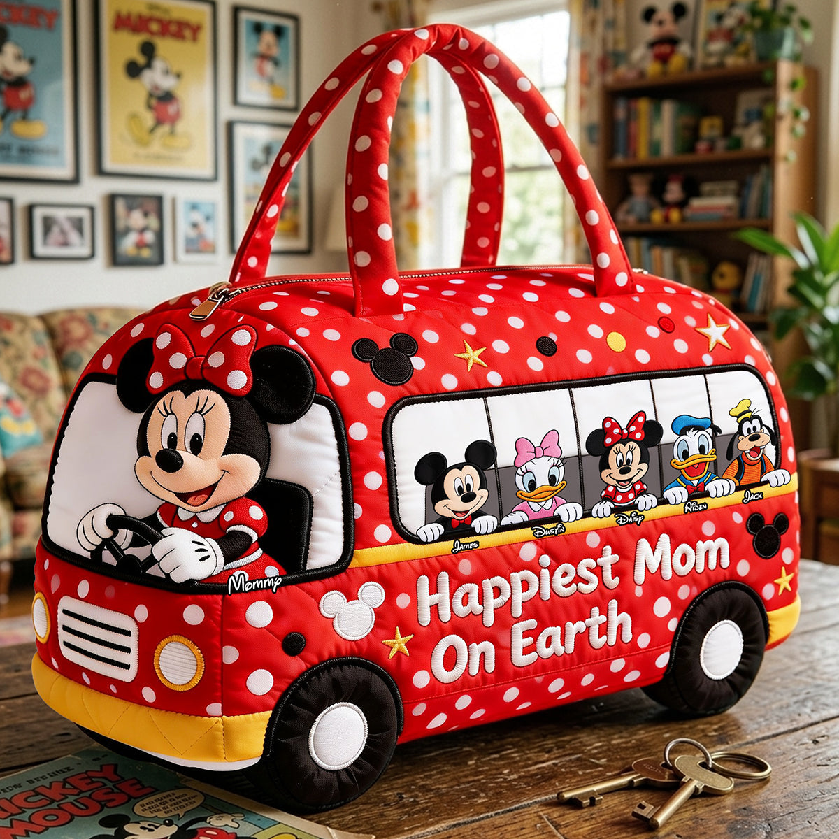 "Happiest Mom On Earth" - Personalized Quilted Duffle Bag - Perfect Gift for Moms and Grandmas Quilted Duffle Bag PopCulturePrints