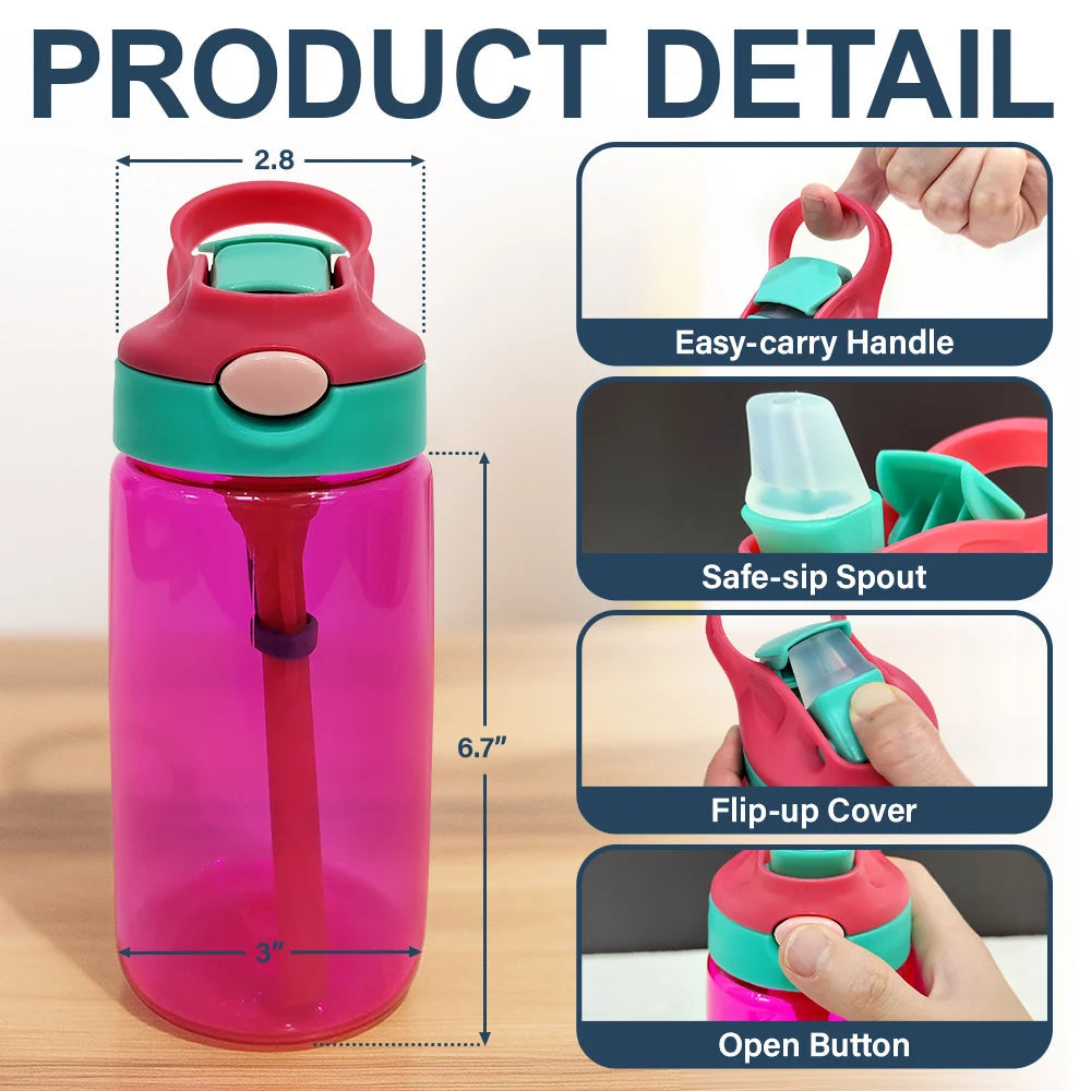 “Stay Hydrated With Style” - Personalized Kids Water Bottle With Straw - Custom Gift for Children Kids Water Bottle With Straw PopCulturePrints