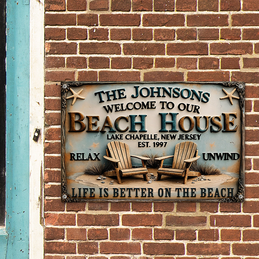 Life is Better on the Beach - Personalized Beach House Metal Sign Metal Signs PopCulturePrints