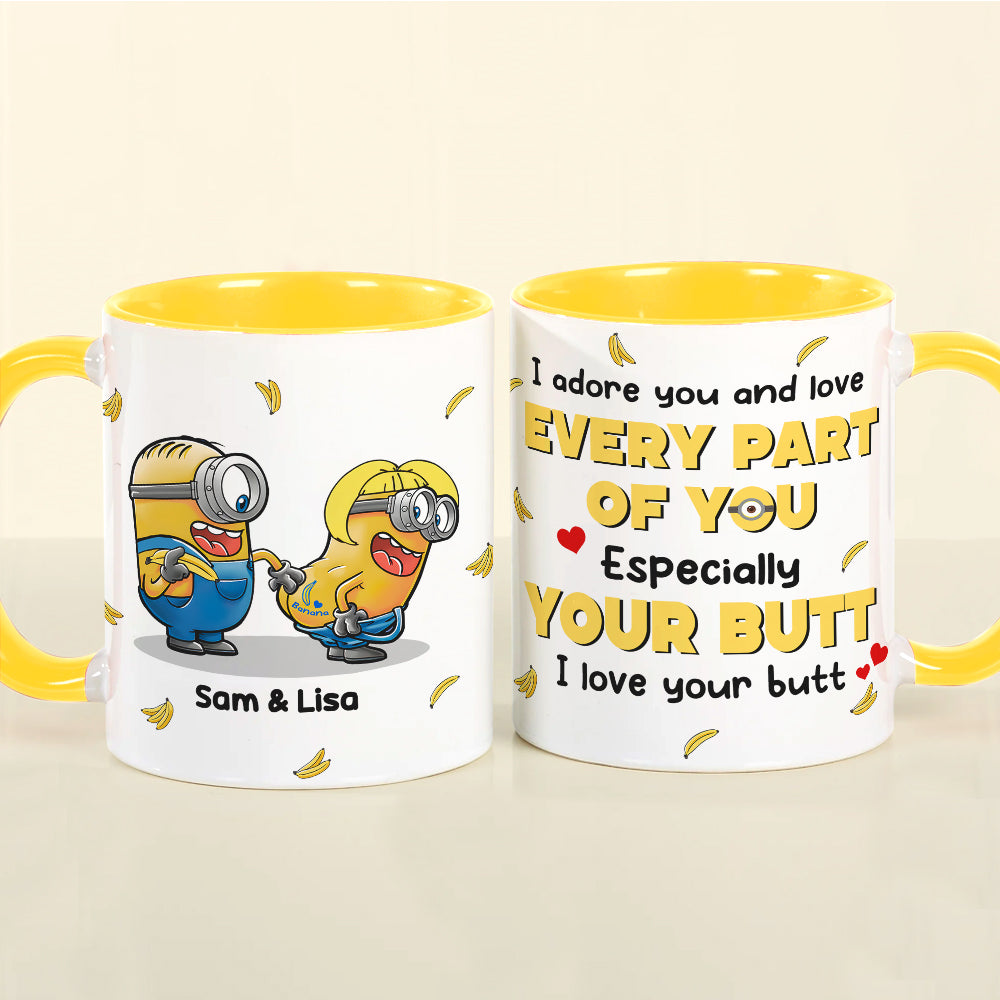 Personalized Cute Couple Mug - Minion-Style Touching Butt | Yellow Accent