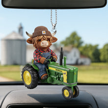 Load image into Gallery viewer, &quot;Bring a Smile to Farmers&#39; Faces&quot; - Personalized Highland Cow Car Ornament - Custom Gift for Farmers, Dads, and Agriculture Lovers Ornament PopCulturePrints
