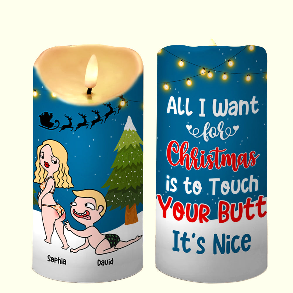 Personalized Christmas Couple Candle - Touch Your Butt | Valentine's Day Gifts Led Candle PopCulturePrints
