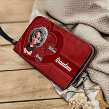 Load image into Gallery viewer, &quot;Cherish the Moments, Grandma&#39;s Heart Full of Love&quot; - Personalized Leather Long Wallet - Gift for Grandma, Mom, and Loved Ones Leather Long Wallet PopCulturePrints

