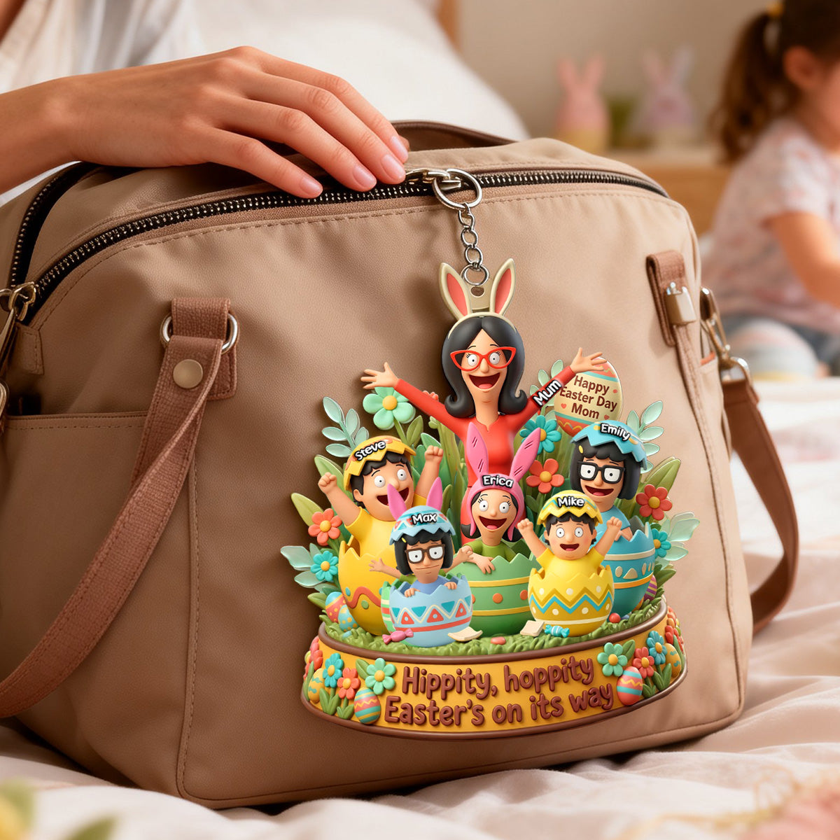 Hippity, Hoppity! A Special Gift for Mom - Happy Easter Day Keychain - Personalized Gifts for Mom Keychains PopCulturePrints