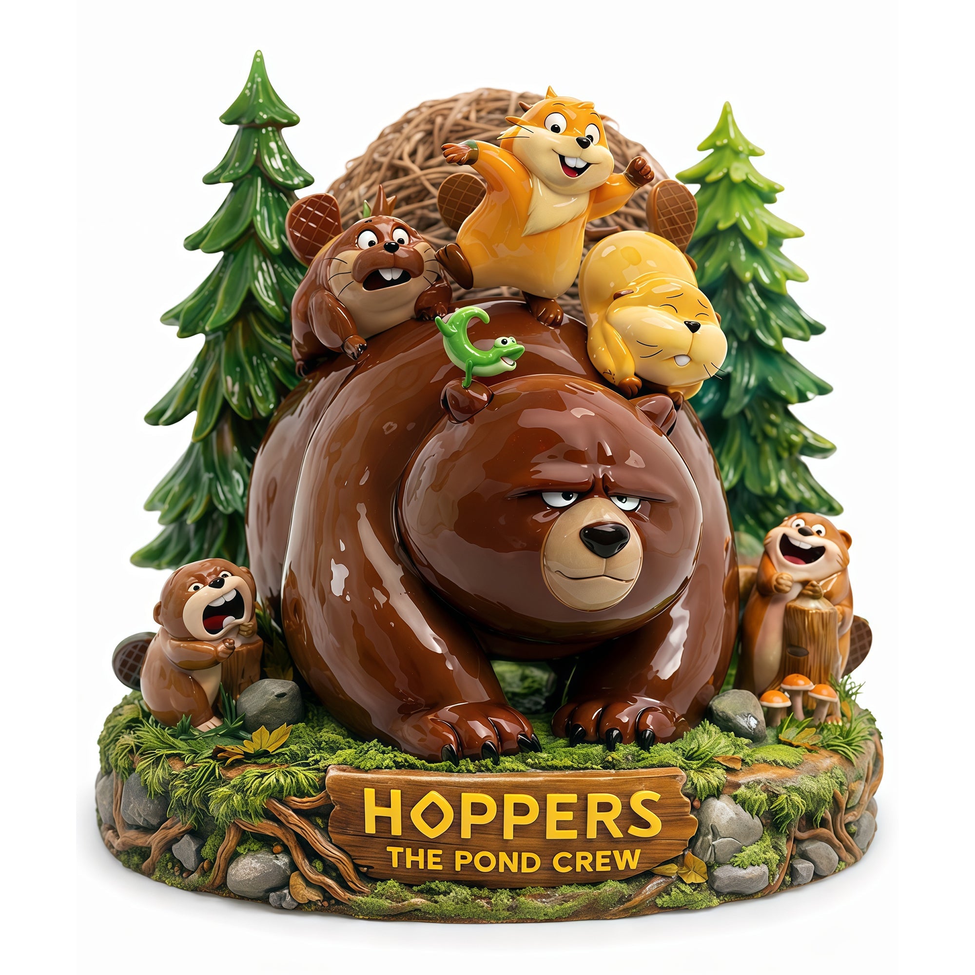 Embrace Adventure: Cute Bear with Otter Friends Acrylic Plaque - Personalized Gifts for Pond Crew Shaped Plaques PopCulturePrints
