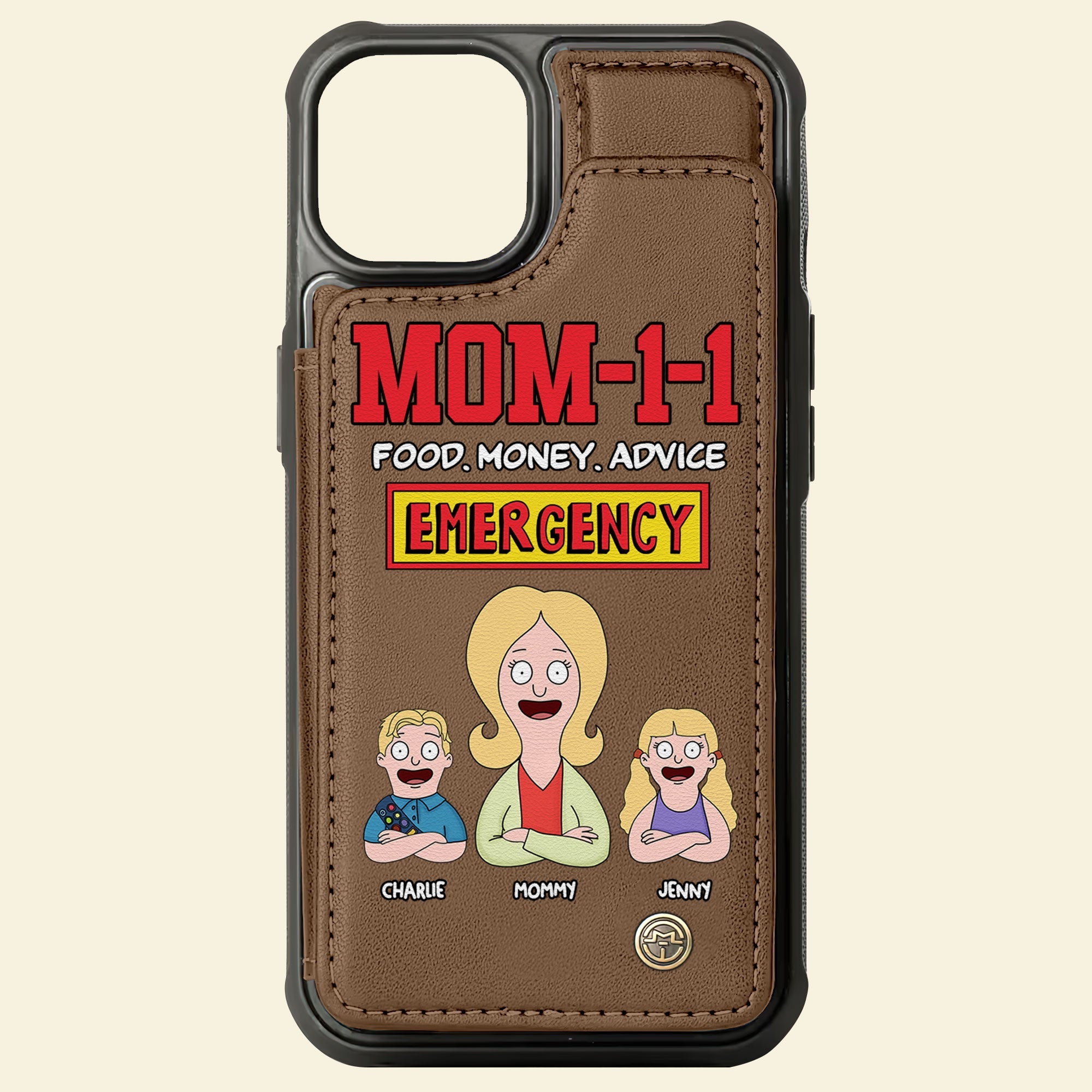 "EMERGENCY MOM-1-1: Food, Money, Advice" - Personalized Leather Flip Wallet Phone Case - Perfect Gift for Mom & Grandma Phone Case PopCulturePrints