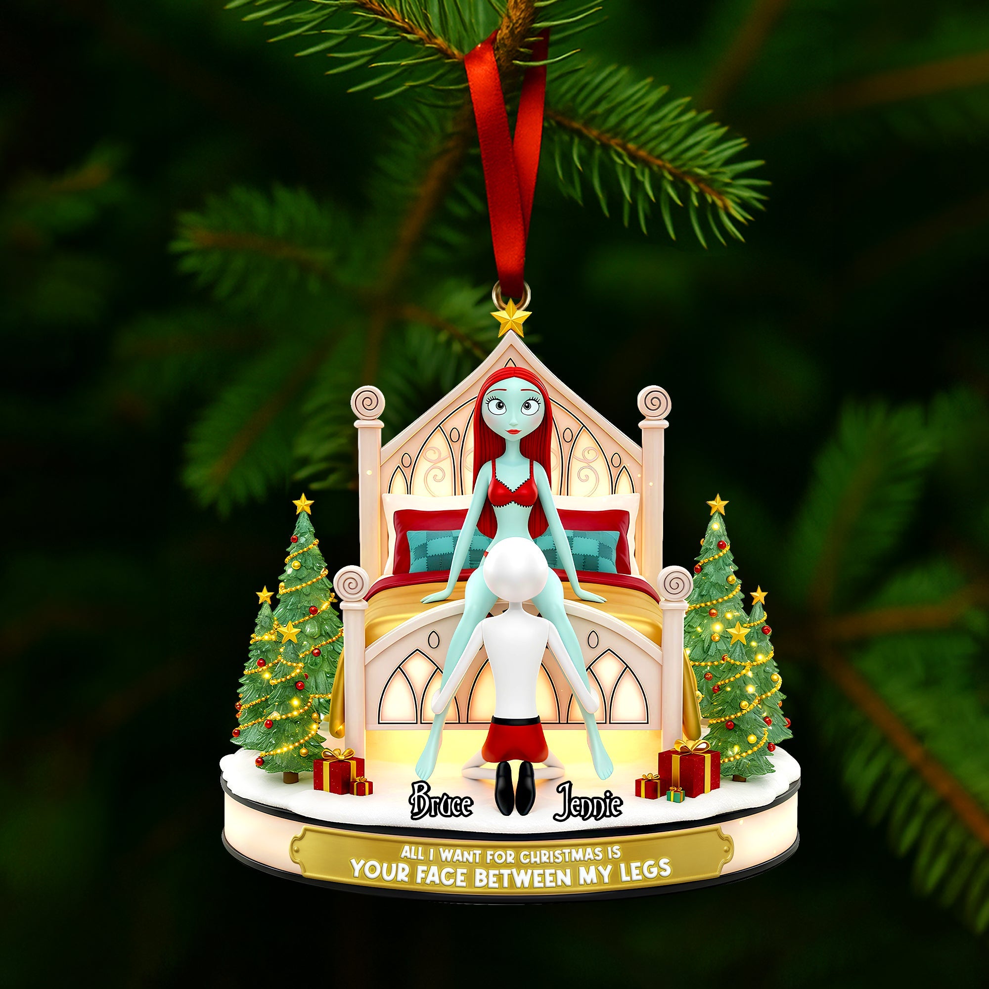 All I Want For Christmas Is Your Face Between My Legs - Naughty Spooky Couple Ornament Ornament PopCulturePrints