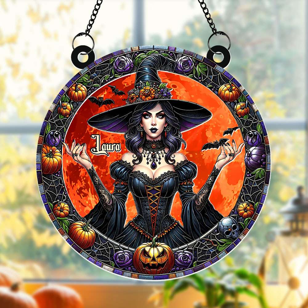 Personalized 3D Halloween Witch Sun Catcher - Round Shaped Home Decor