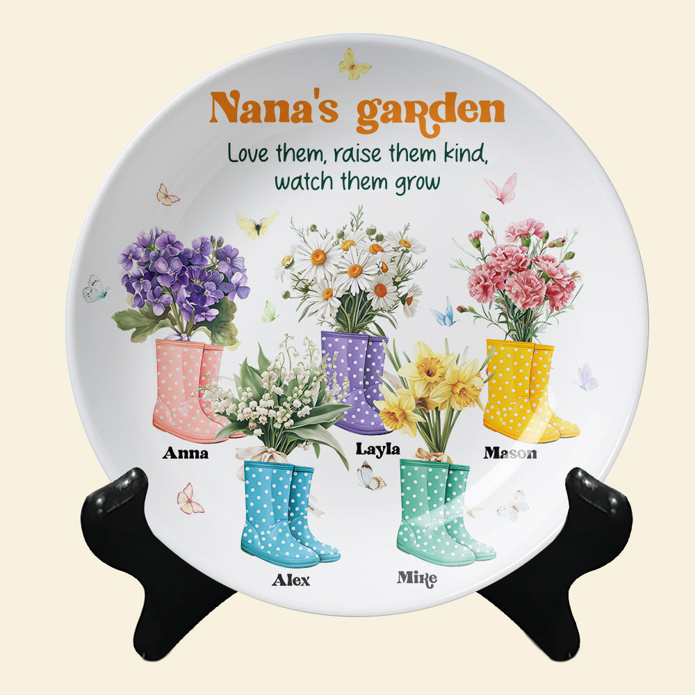 Nana's Garden - Love Them, Raise Them Kind - Personalized Ceramic Round Plate for Grandma Ceramic Round Plate PopCulturePrints