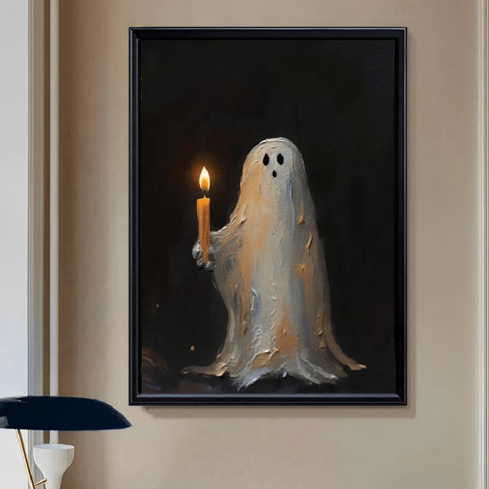 Ghostly Glow Candle Canvas Print - Halloween Decor Poster & Canvas PopCulturePrints