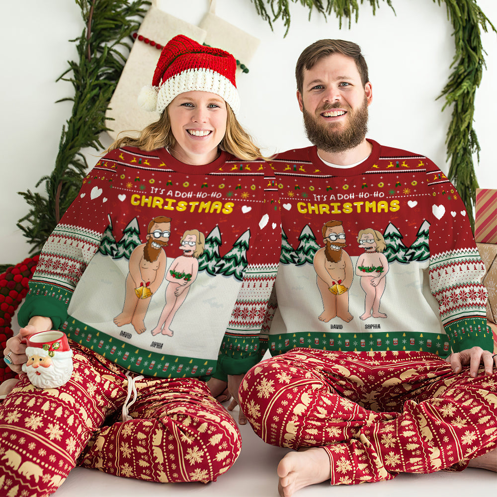 Personalized Funny Cartoon Couple Christmas Sweater Ugly Christmas Sweater PopCulturePrints