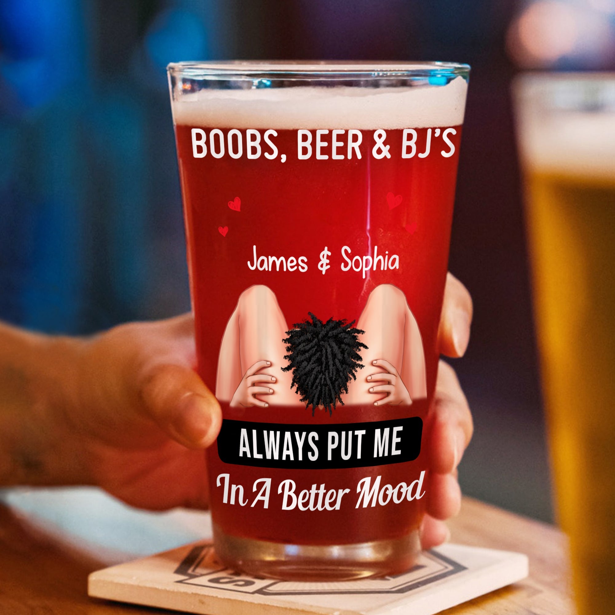 Personalized Boobs, Beer & BJ's Pint Glass