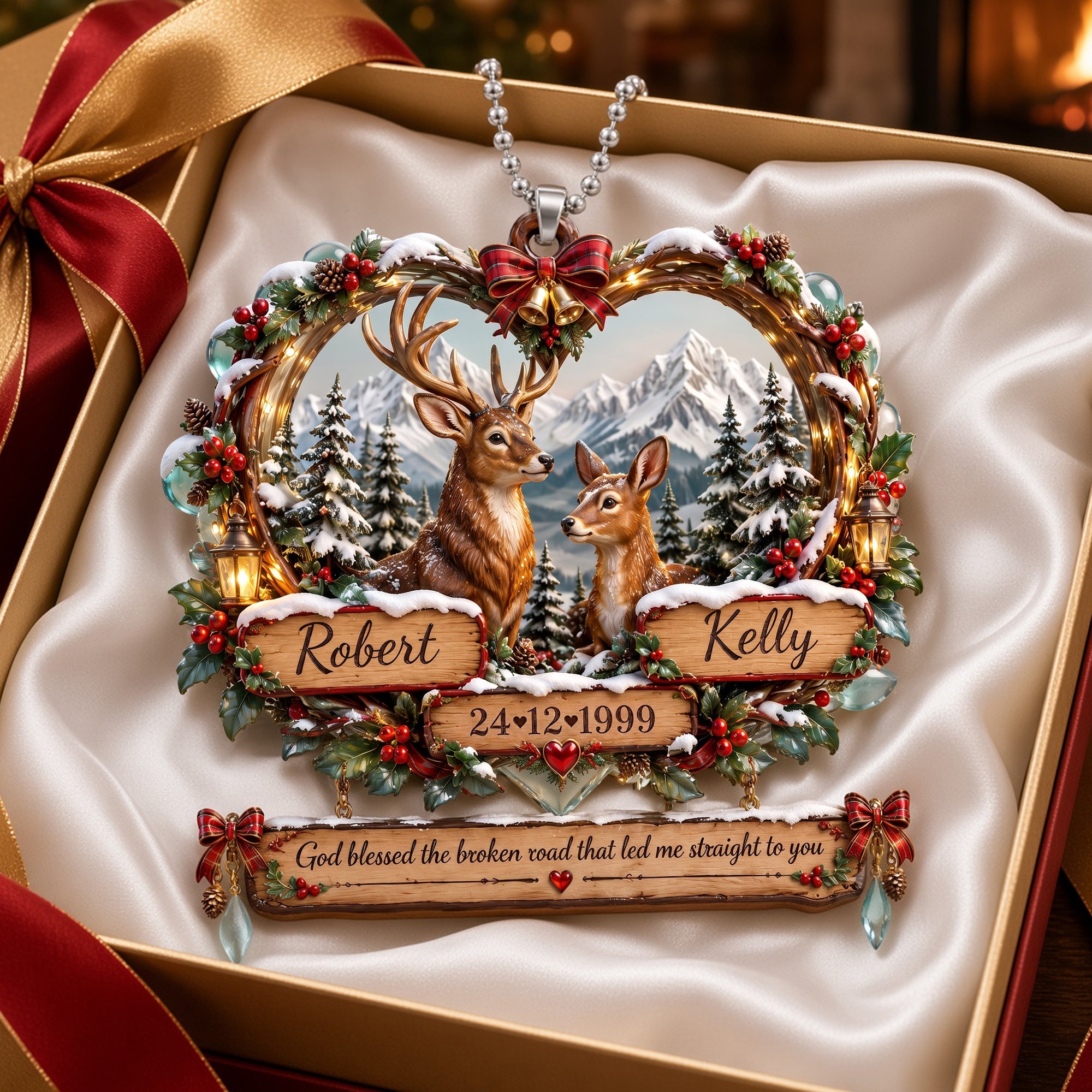 God Blessed Our Journey - Personalized Deer Couple Car Ornament for Couples