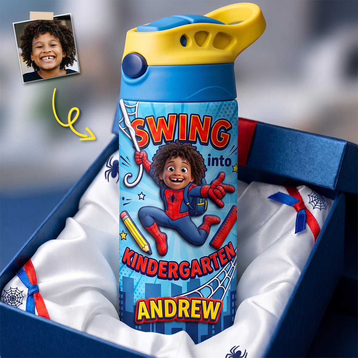 Swing Into School Tumbler - Personalized 12oz Colorful Kid Tumbler for Kindergarteners