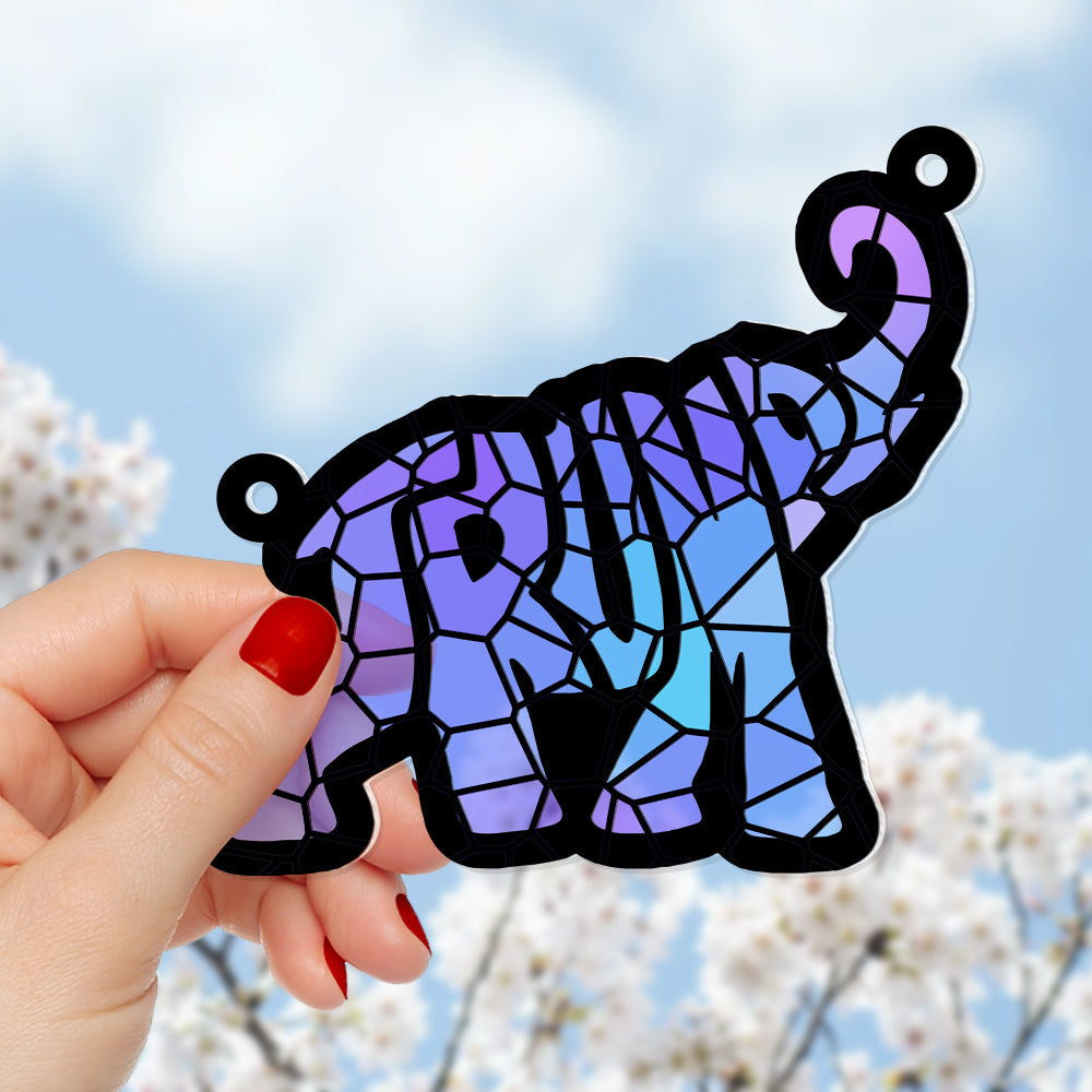 Personalized Elephant Suncatcher Ornament for Family - Customizable Gift